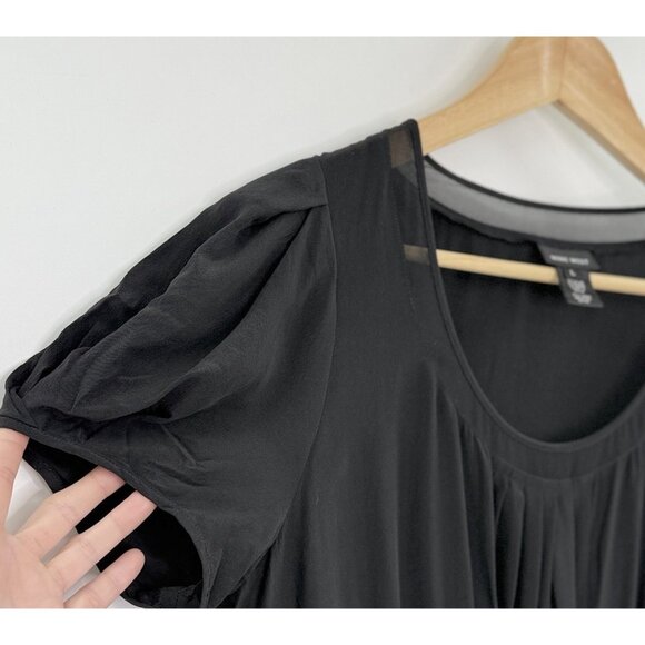 NWT Nine West Black 100% Silk Tunic Blouse Top Drawstring‎ Cinched Waist Sz L - Picture 6 of 10